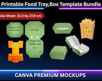 Plantilla de paquete de comida, caja de papas fritas, caja de hamburguesa, plantilla de bandeja de comida, cajas de comida rápida, plantilla de caja de comida, libro de comida SVG, caja de comida de Canva