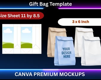 Gift Bag Template, Gift Bag SVG, Gift Bag Label, Shopping Bag, Party Favor, Bag Template, Custom Gift Bag, Gift Bag, food Bag, Paper Bag