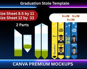 3 Sizes Graduation Stole Template Canva Editable Graduation Stole Template Sublimation Graduation Stole PNG Blank Template Stole SVG PDF