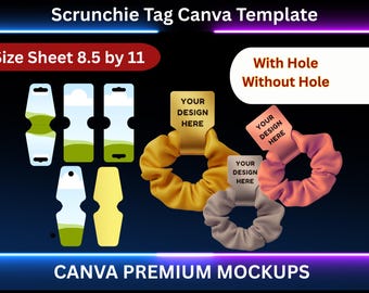 Scrunchie Tag Canva Template, Editable Scrunchie Label, Drag and Drop, Printable Scrunchie Holder, Display Tag, Headband Label
