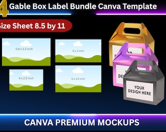 Gable Box Label Bundle Canva Template, Printable Gable Box Front Label, Drag and Drop, DIY Template, Custom Personalized, Party Favors