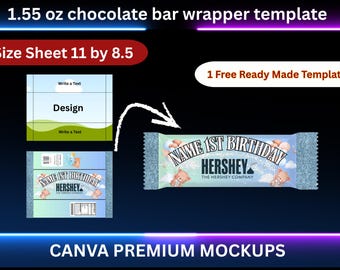1.55oz Chocolate Bar Wrapper Template, Candy Bar Wrapper, Chocolate Wrapper Label Template, Nutritional Label, Party Favor, Canva Editable