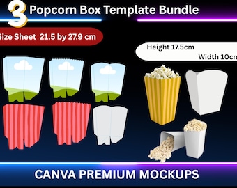 Popcorn Box Template, Popcorn Box Svg, Snack Box Svg, Party Favor Box, Snack Box Template, Popcorn Svg, Canva Editable Box, DIY Popcorn Box