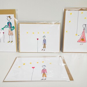 Original Illustration on Cards , cute characters drawings, with enveloppe