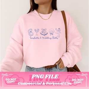 Seashells & Wedding Bells PNG | Beach Bachelorette Shirt Design | Coastal Bride Digital Download | Summer Wedding Clipart Cricut