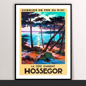 Hossegor, La Cote d'Argent, França, pôster de viagem vintage - papel para pôster ou impressão em tela / ideia para presente: compre 2 e leve 1 grátis