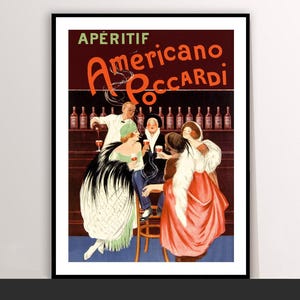 Aperitif Americano Vintage Art Deco Canvas Poster: Food & Drink Print