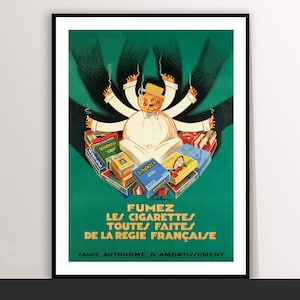 Vintage French Cigarettes Poster: La Regie Française Tobacco Wall Art