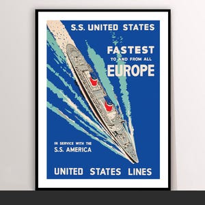 Vintage US Lines Travel Poster: Europe United States Transport Art Print