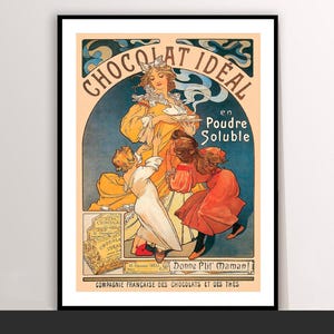 Chocolat Ideal vintage canvasrolposter door Alphonse Mucha Eten&Drinkenposter - art deco, posterafdruk, cadeau-idee, afdrukken Koop 2 en 1 gratis