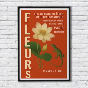 Vintage Lotus Flower Poster: Paris Botanical Art Exhibition