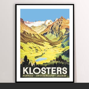 Póster de esquí vintage de Klosters Grison Suisse: arte de viajes suizo