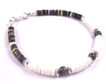 9.25 inch  Mens Bracelet Shell Heishi Bead Gift for Him Beaded Jewelry