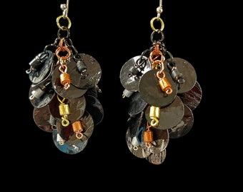 Black Seashell Cluster Earrings, Bohemian Style Beach Inspired Mixed Metal Jewelry, Accessory for the Trendy Mom