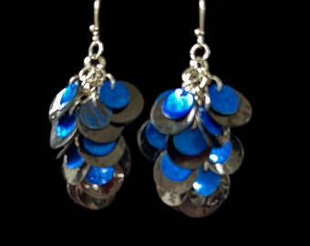 Black and Blue Seashell Cluster Earrings, Bohemian Style Beach Inspired Jewelry, Accessory for the Trendy Mom