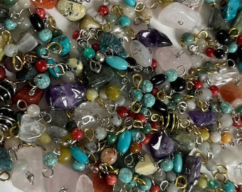 100 pieces Mixed Gemstones and Metals Drops Dangles Charms and Connectors