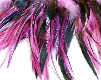 Pink Rooster Badger Saddle Feathers. 4-6 inch length. 2 inch Pre-strung Strip. Supplies for DIY Crafts. Jewelry Making Components.