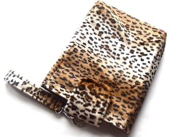 10 inch Leopard Tablet Sleeve. Animal Print Electronics Cover. Faux Fur Mini Laptop Case. Tablet Accessory for Ladies. Ready to Ship.