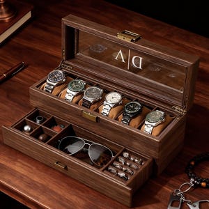 カスタム刻印入り腕時計ボックス、パーソナライズされた腕時計ケース、メンズ腕時計ジュエリーボックス、夫へのプレゼント、男性への誕生日/記念日のプレゼント
