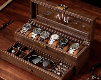 Custom Engraved Watch Box, Personalized Watch Case, Men watch jewelry box, Gifts for husband, Birthday / Anniversary Gifts for Men