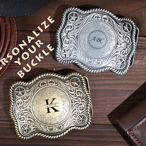 Personalized Western Belt Buckles Men Women, Initial Replacement Cowboy Rodeo Floral Belt Buckle for Removable Leather 1.5" Strap, Men Gift