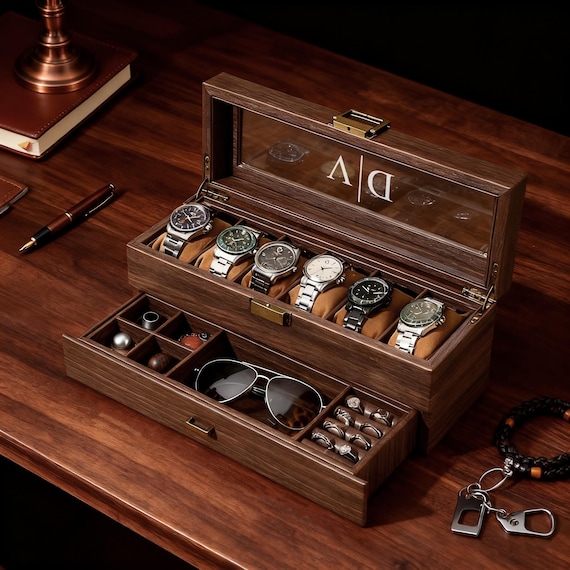Custom Engraved Watch Box, Personalized Watch Case, Men watch jewelry box, Gifts for husband, Birthday / Anniversary Gifts for Men
