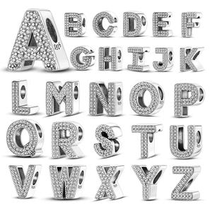 S925 Sterling Silver Alphabet Charms, Golden Vine Pave Beads, European Bracelet Compatible