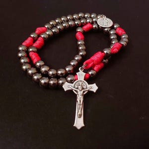 Handmade Gunmetal St. Benedict Rosary: Paracord Catholic Gift, Customizable