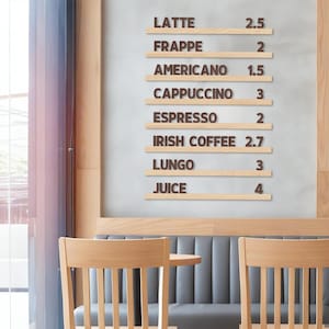 Personalized Wall Menu, Wall Menu Board, Letter Board, Cafe Wooden Letter Board, Changeable Letter Board, Board with Letters and Numbers
