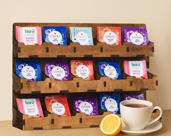 Porta Bustine Da Tè 3 Piani In Legno - Organizer Per Cucina E Ufficio Fino A 180 Bustine