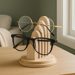Wooden Double Glasses Holder, Stand for Glasses, Spectacle Holder, Wooden Eyewear Stand, Eye Glasses Stand, Sunglasses Stand, Desk Organizer