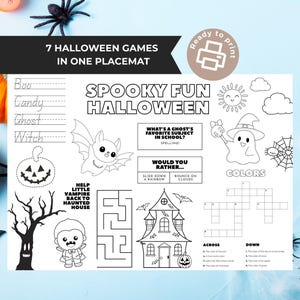 Halloween Fun Sheet with Games Coloring for Kids, Printable Spooky Halloween Activity Sheet, Trick or Treat Placemat, Instant Download