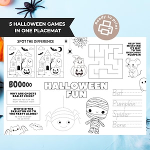 Halloween Fun Sheet with Games Coloring for Kids, Printable Spooky Halloween Activity Sheet, Trick or Treat Placemat, Instant Download