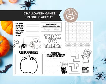 Halloween Activity Placemat for Kids – Spooky Coloring Games Mat, Fun Worksheet for Toddlers & Preschool (Instant Download, Printable PDF)