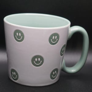 Green Smiley Face Mug | Dopamine Decor Coffee Cup | Y2K Aesthetic Vintage Mug | Mint Green Happy Face Gift | Cute Ceramic Mug