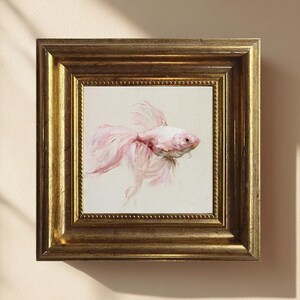 Pink Betta Fish Swimming, Impressionist Oil Painting, Hand Painted Miniature Art, Tiny Framed Aquatic Decor, 4x4 Original Artwork