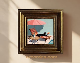 Cat Painting | Oil Painting Cat | Funny Wall Art | Oil Painting | Dopamine Decor | Cat Lover Gift | Mid Century Modern | 4x4 Art | Wall Art