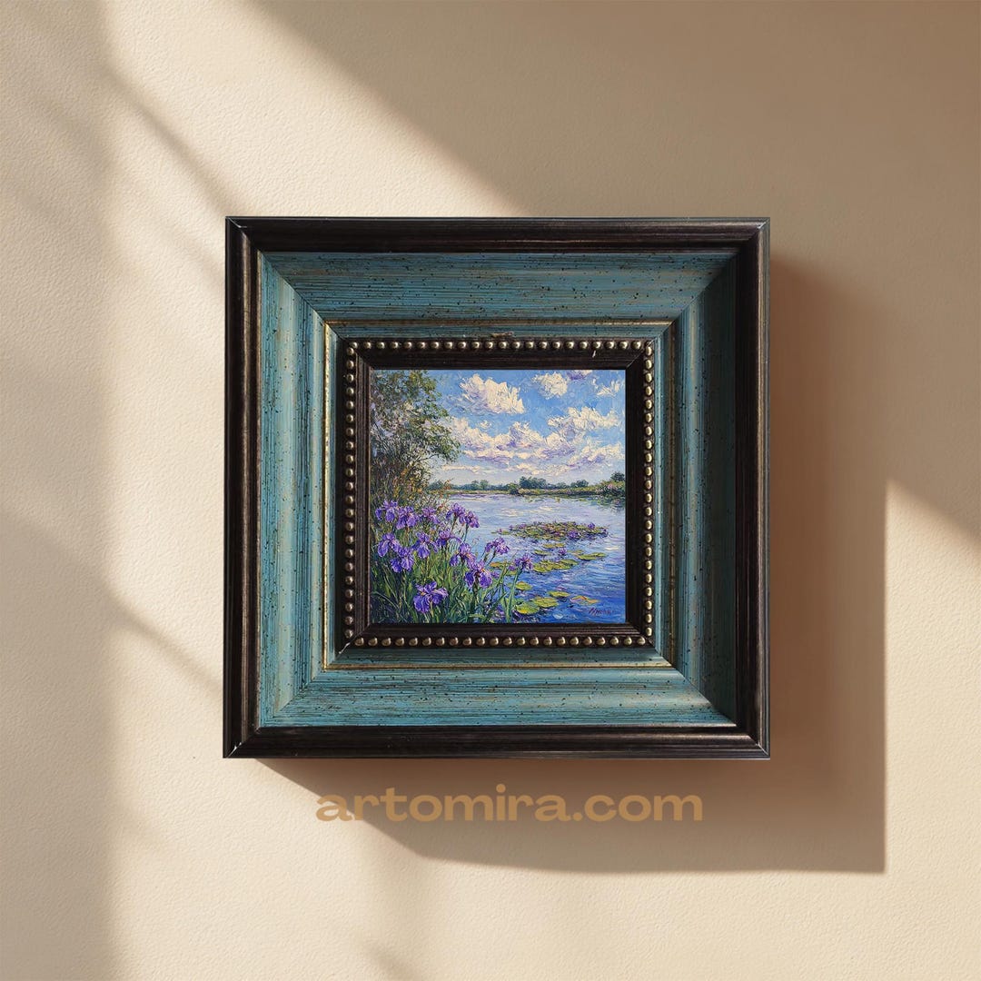 Mini Iris Flower & Landscape Oil Painting | 4X4 Inch Original Floral ...