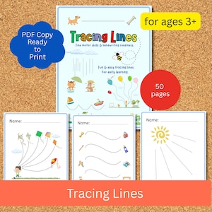 Tracing Lines Printable Worksheet, Tracing Line Worksheet, Tracing Worksheet, Prewriting Worksheet, Printable Tracing Lines
