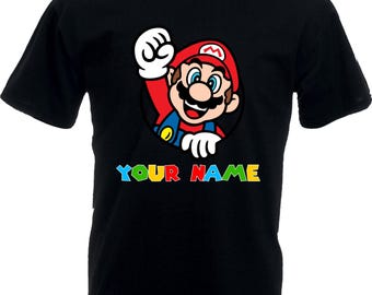 Camiseta personalizada de Super Mario, camiseta con texto y nombre personalizado de Mario, el mejor regalo de cumpleaños de Super Mario, camiseta unisex para adultos y niños.