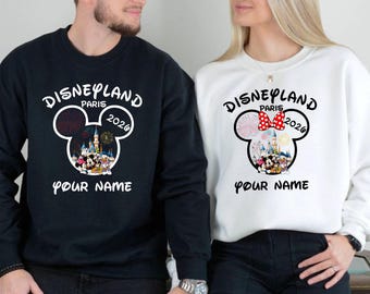Suéter familiar personalizado de Disneyland París, viaje familiar en grupo 2026, suéter con nombre personalizado de Disneyland 2026, camiseta unisex para adultos y niños.