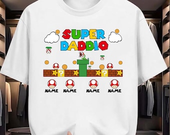 Camiseta personalizada de Super Daddio, camiseta personalizada con el nombre de los niños para papá, camiseta de papá, camiseta del Día del Padre, regalo para papá, camiseta de Super Dad, camiseta de Gamer Daddy