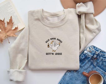 Sudadera bordada con diseño de novia de ganso, divertida para amantes de los gansos, regalo de boda a juego para pareja, jersey unisex.