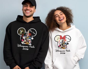Spersonalizowana rodzinna bluza z kapturem Disneyland Paris, grupowy rodzinny wyjazd wakacyjny 2026, spersonalizowana bluza z kapturem Disneyland 2026 z imieniem, bluza z kapturem dla dorosłych unisex dla dzieci