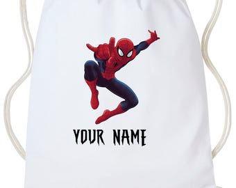 Personalised Spider-Man Backpack, Spidey Drawstring Bag, Spider-Man lover Your School PE Kit Rucksack kids Spidey Gift Bag