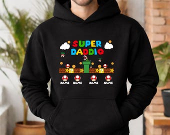 Sudadera personalizada Super Daddio, con nombre personalizado para niños, sudadera para papá, sudadera para el Día del Padre, regalo para papá, Super Papá, sudadera para papá gamer