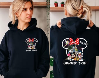 Sudadera con capucha familiar personalizada para el viaje a Disney 2026, vacaciones familiares en grupo 2026, sudadera con capucha personalizada con nombre delantero y trasero, sudadera unisex para niños.