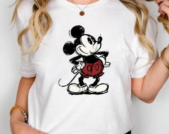 Camiseta Disney Mickey Mouse Pose Clássica, Camiseta Mickey e Amigos, Camiseta para Viagem de Férias em Família à Disneylândia com Amigas
