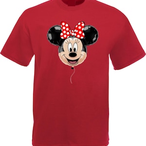 Maglietta Disney Minnie Mouse con palloncino, maglietta per viaggio a Disneyland, maglietta coordinata per le vacanze Rosso