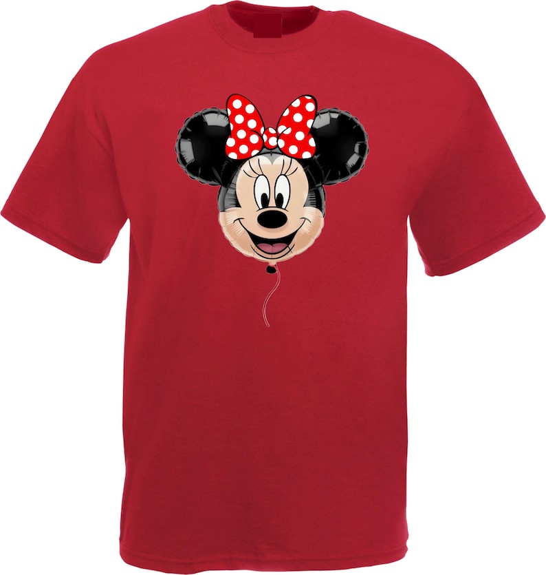 Maglietta Disney Minnie Mouse con palloncino, maglietta per viaggio a Disneyland, maglietta coordinata per le vacanze Rosso